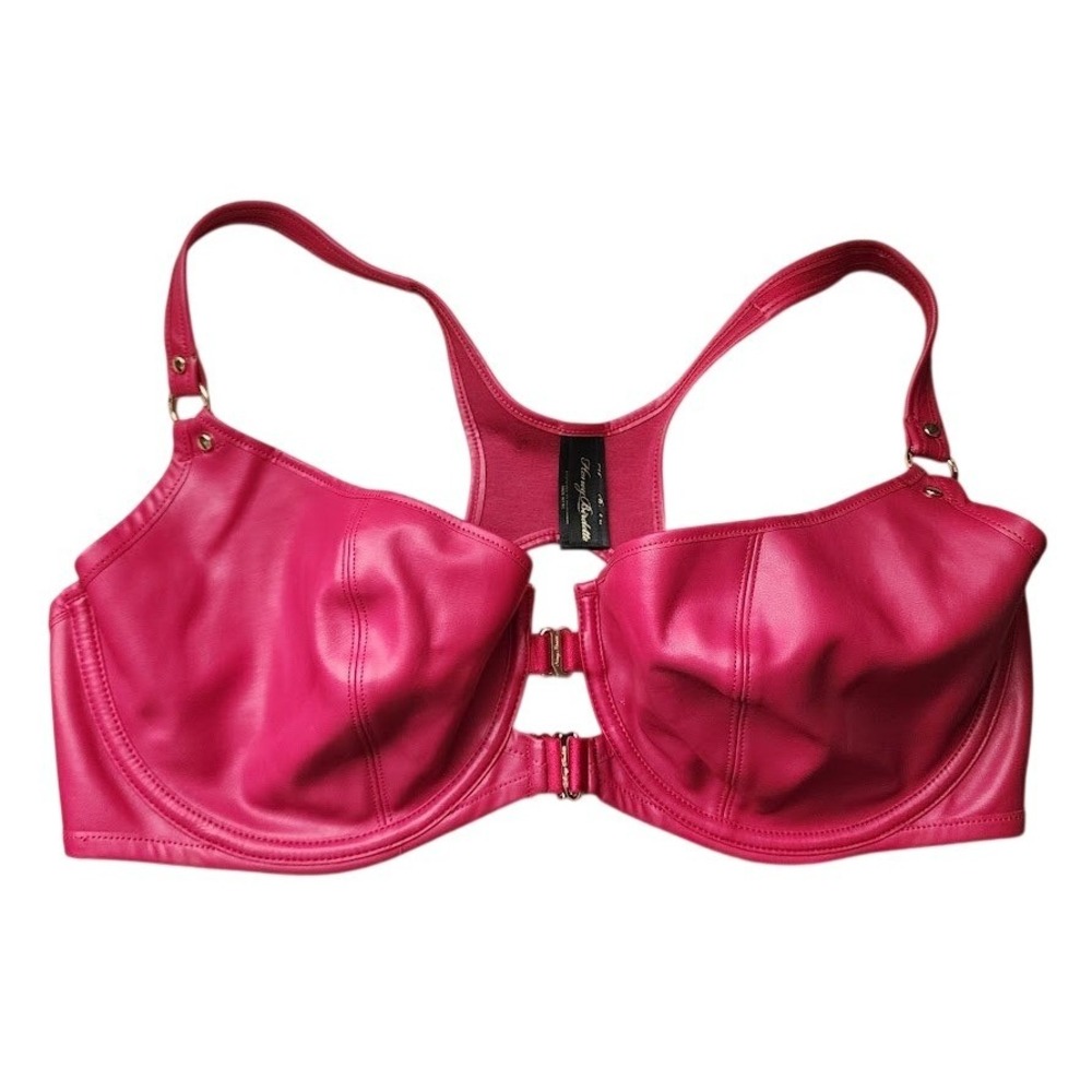 HONEY‎ BIRDETTE Jael Hot Pink Faux Leather Underwire Bra Sexy size 36G